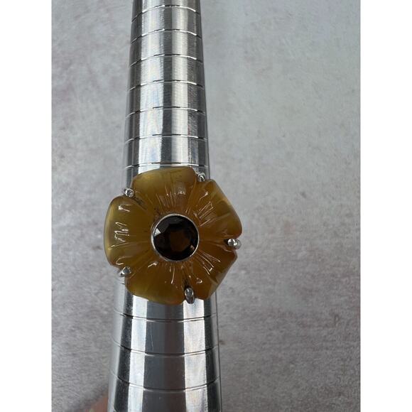 Unique Boho 925 Sterling Silver Orange Flower Ring Stone Semi Precious - Picture 9 of 10